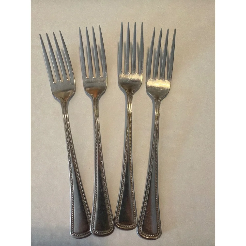 4 Piece Stainless Steel Needlepoint beaded artistry Oneida Dinner Fork Set